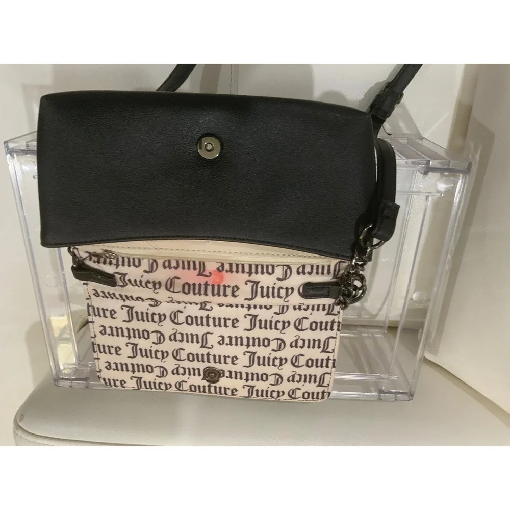 Juicy Couture Black Embossed Pearl Handle Rhinestone Logo Crossbody Bag Wallet
